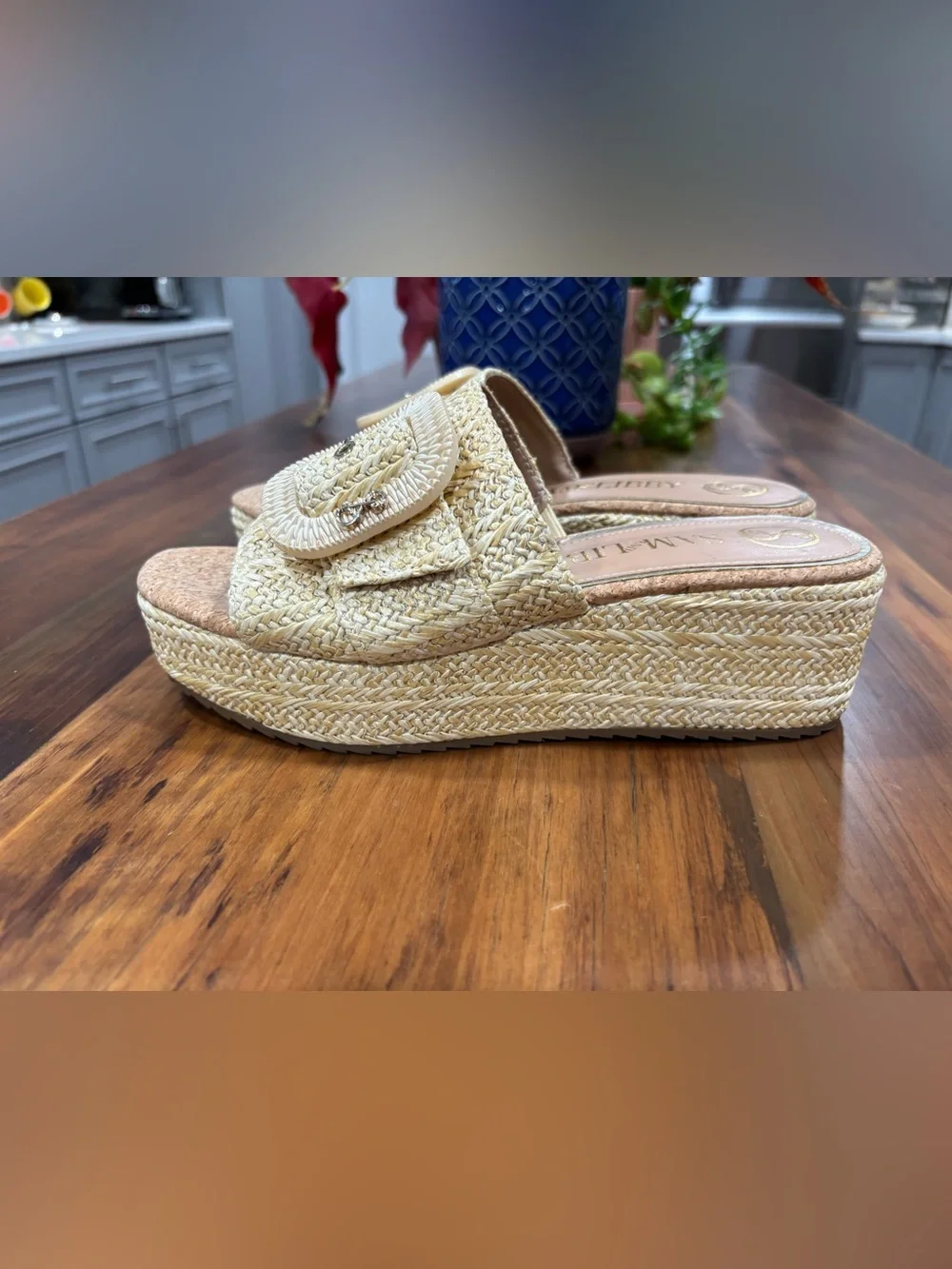 Sam & Libby Crysta Raffia Platform Sandals Cyprus Size 8